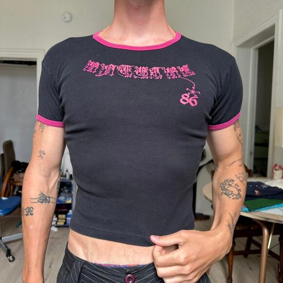 Stray Rats Ratgirl 86 Blank Pink Skate Baby Tee Ringer - Picture 6 of 7